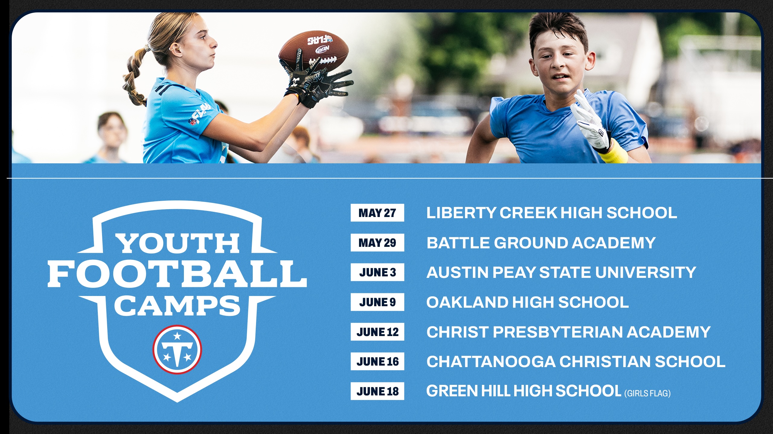 Tennessee Titans 2026 Youth Football Camps Schedule.