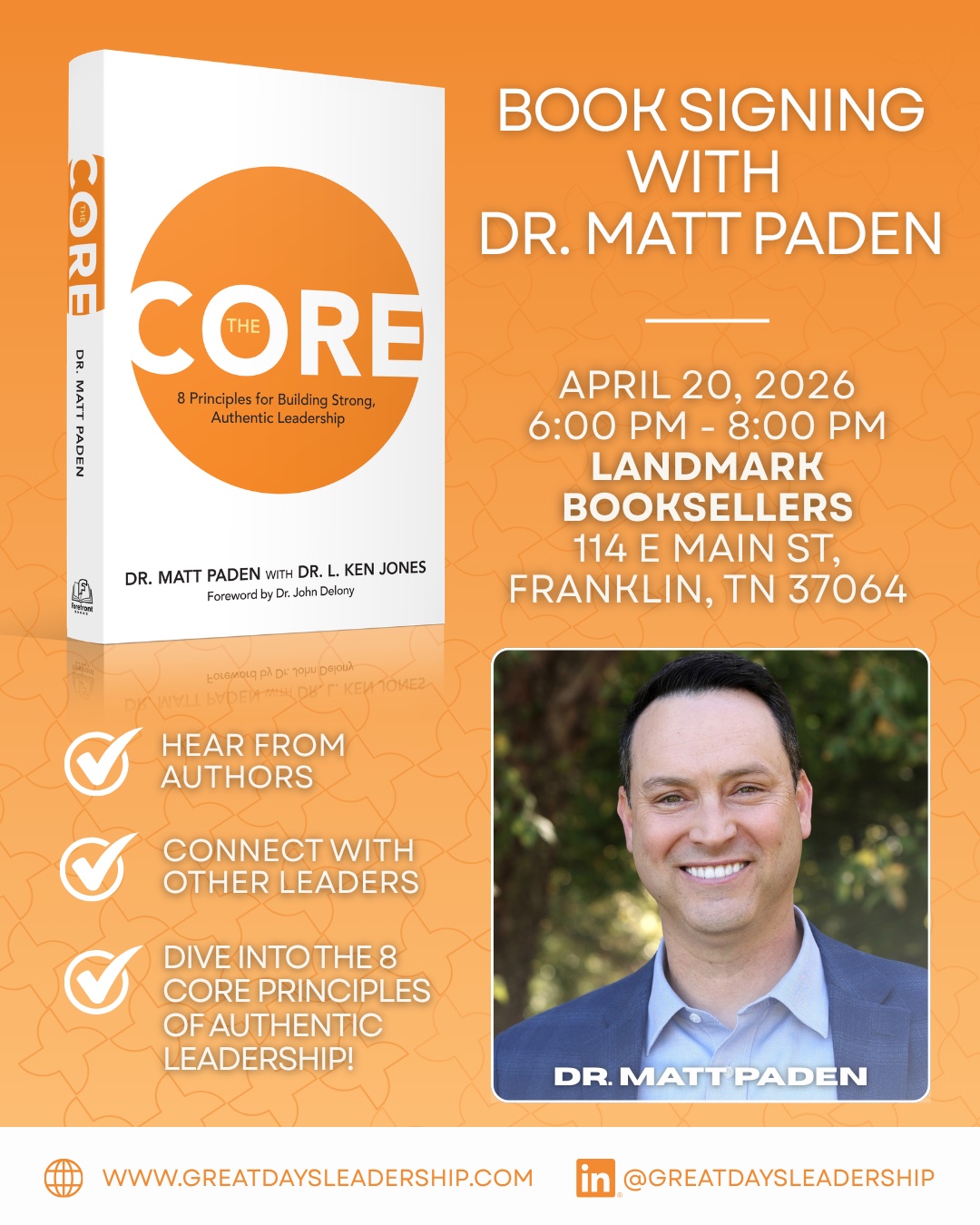 The Core Book Signing with Dr. Matt Paden in Franklin, TN at Landmark Booksellers.