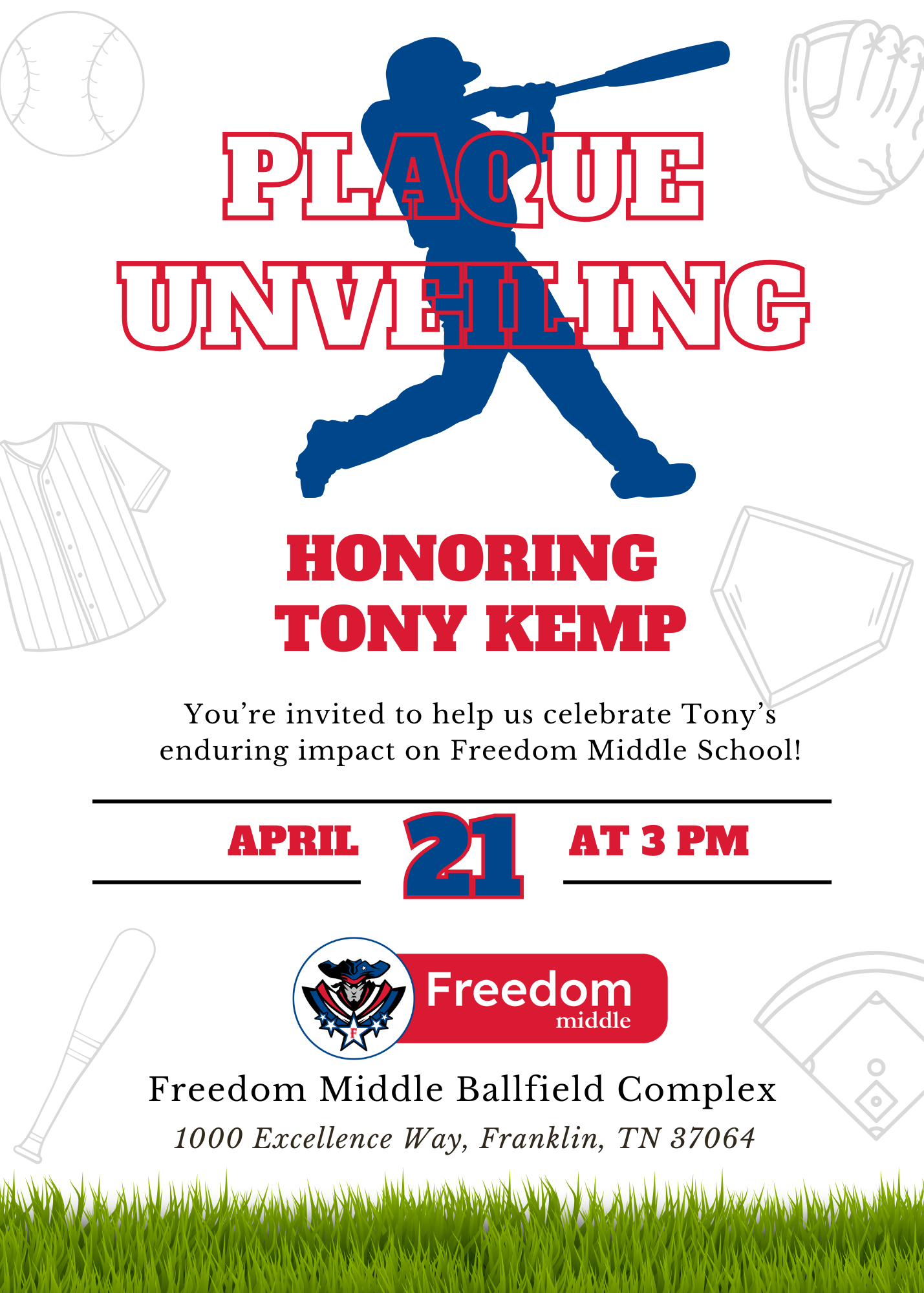 Tony Kemp Plaque Unveiling Ceremony in Franklin, TN at Freedom Middle School.