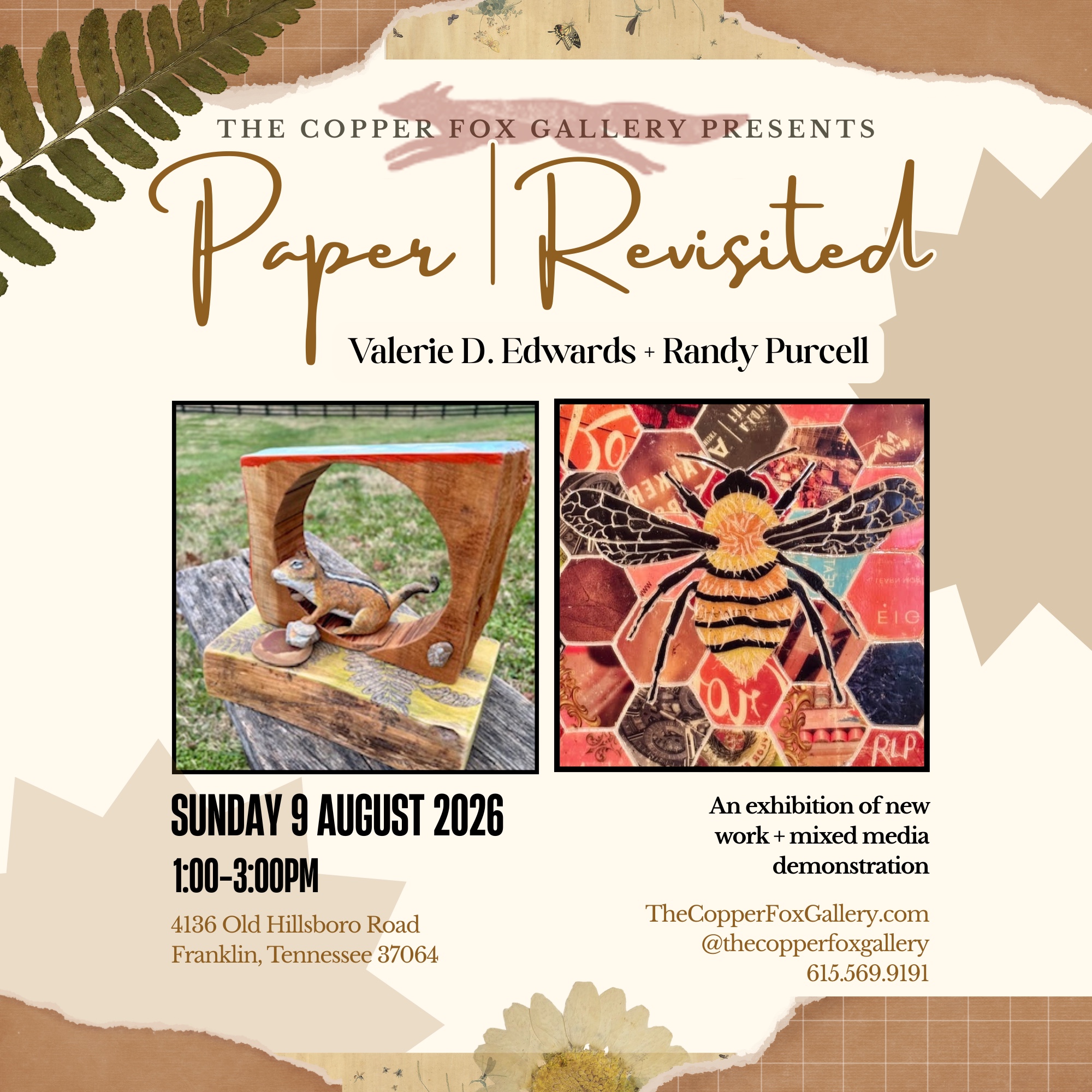 Paper | Revisited- Randy Purcell & Valerie D. Edwards Mixed Media Exhibition + Demonstration in Leiper’s Fork, TN at The Copper Fox Gallery.