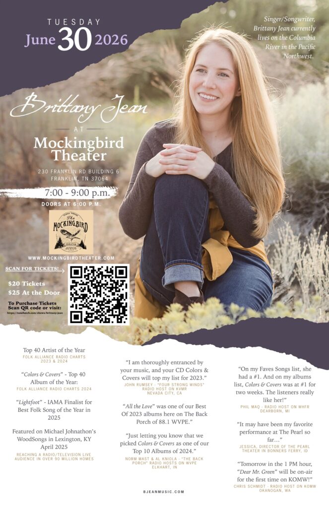 Brittany Jean Concert at The Mockingbird Theater in Franklin, TN.