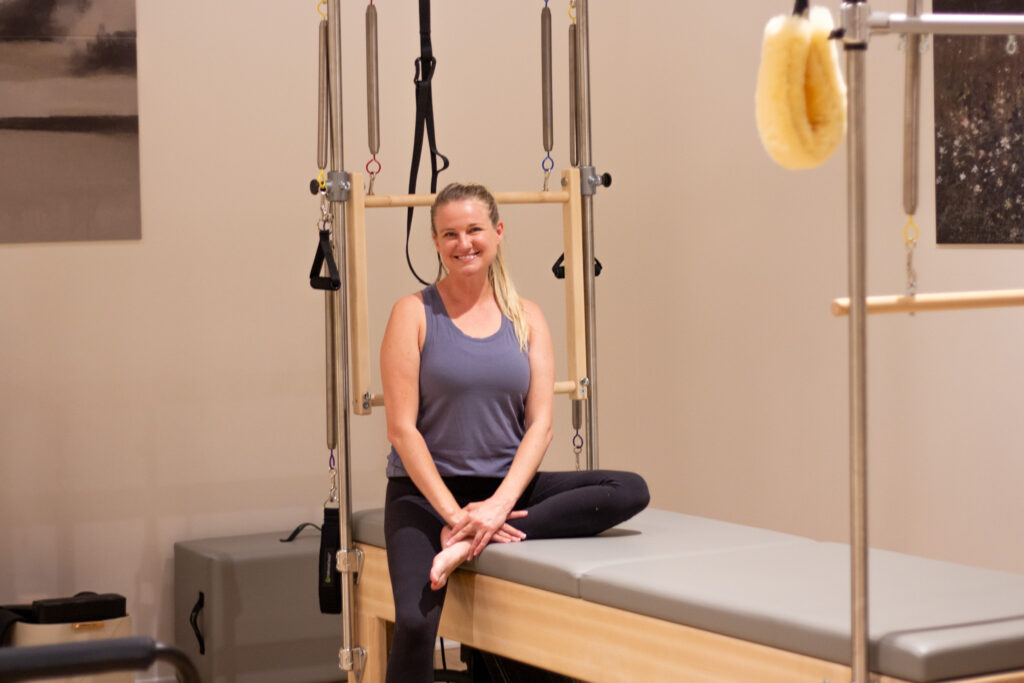Brooke Thomson leading a Pilates and wellness session at Pendulum Pilates and Wellness inside The Factory at Franklin, Tennessee.
