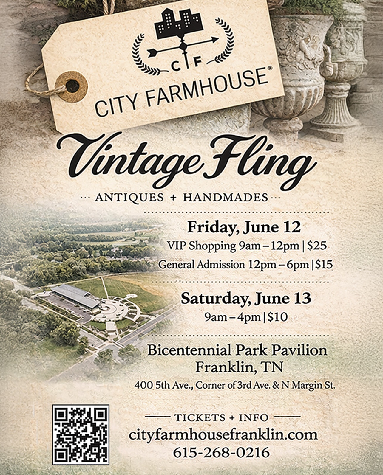 City Farmhouse Vintage Fling in Franklin, TN, a shopping event bringing together an enthusiastic group of vendors who are passionate about antiques, vintage and handcrafted wares. But, more than just shopping, the event is a social gathering of those who have fallen in love with the stories these beautiful pieces tell.