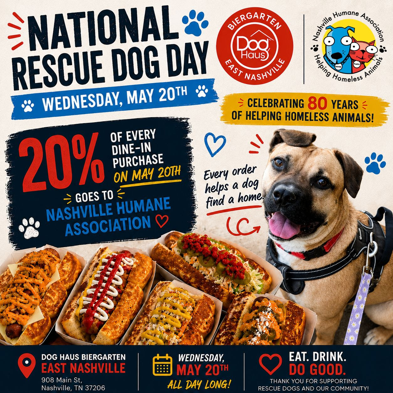 Dog Haus Biergarten East Nashville hosts National Rescue Dog Day fundraiser benefiting Nashville Humane Association in Nashville, Tennessee.