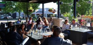 Kings Dining & Entertainment in Franklin, Tennessee outdoor patio dining area with seating and tables for guests