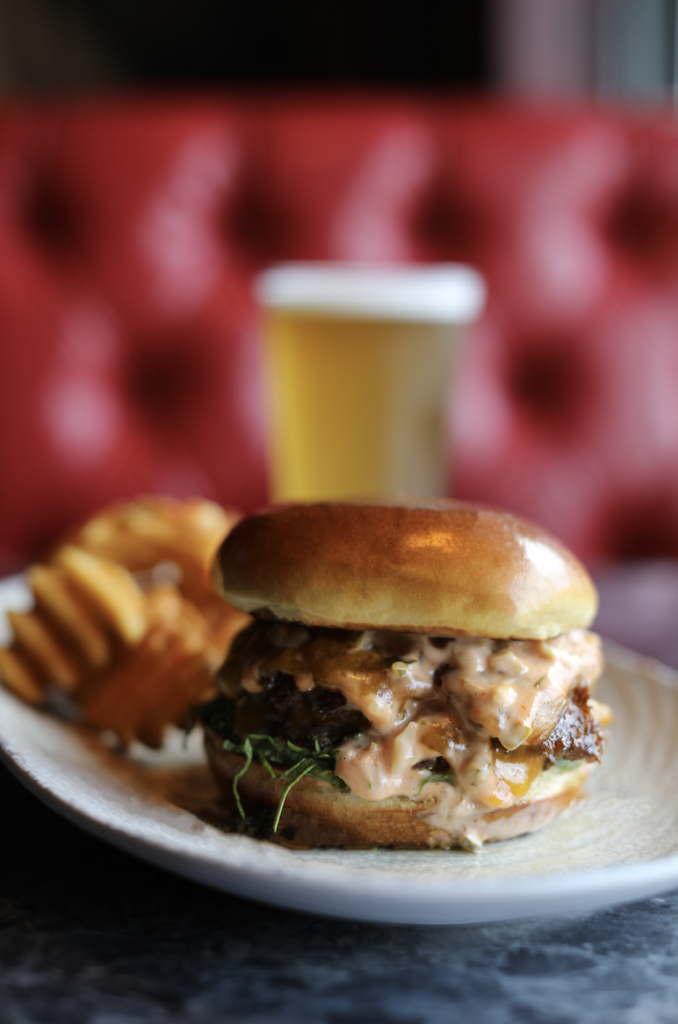 Father’s Day at Kings Franklin, burger with a beer.