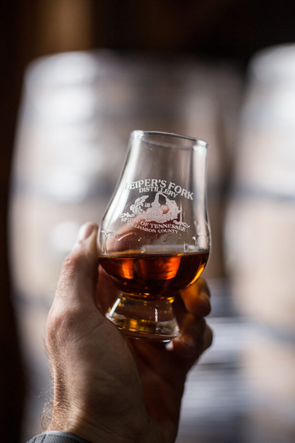 Leiper's Fork Distillery in Leiper's Fork, TN, bourbon whiskey in a glass.