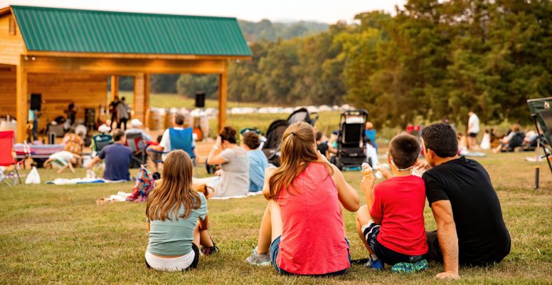 Guests relaxing with wine and scenic vineyard views during a long weekend at Arrington Vineyards in Tennessee.