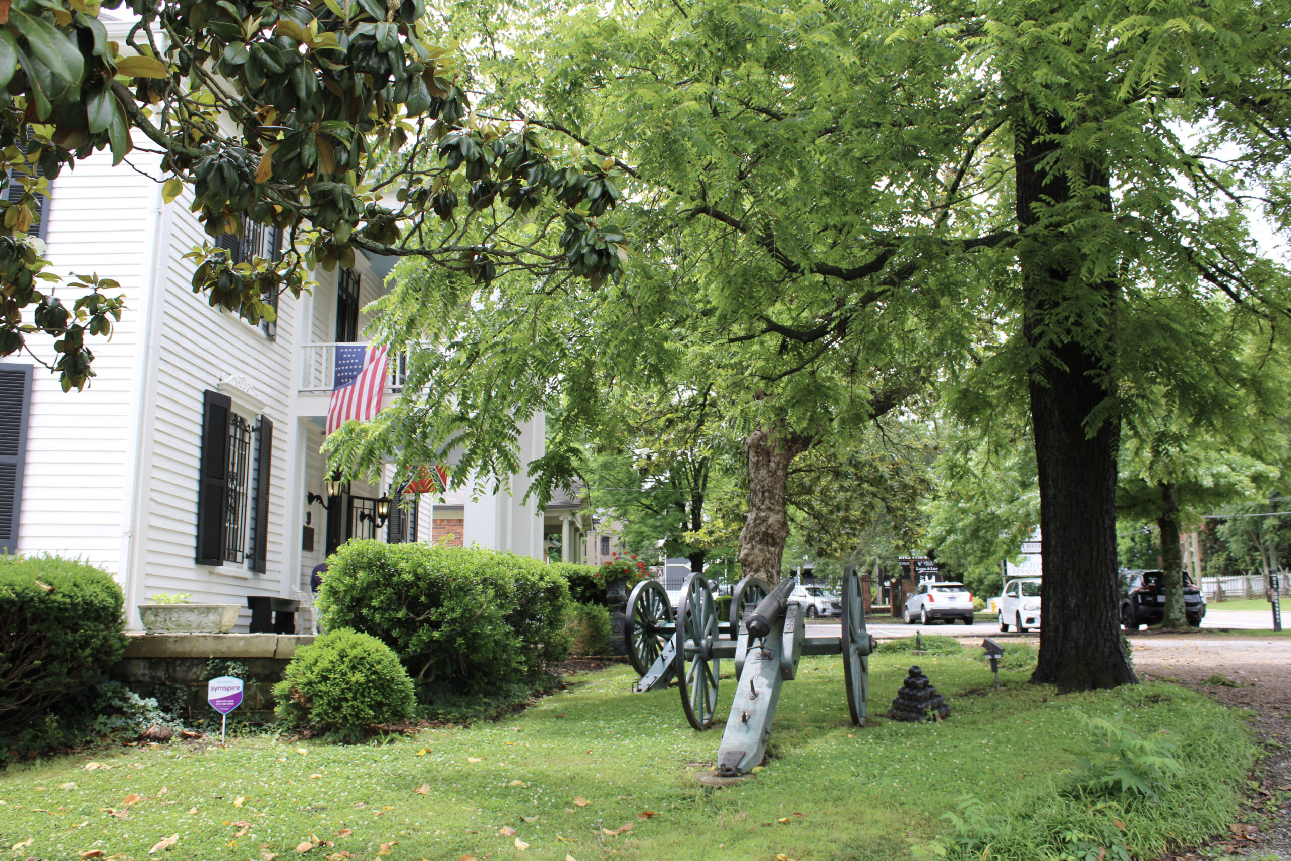 Lotz House Cellar Tour Franklin, TN cannon displayed on the lawn near the historic Lotz House.