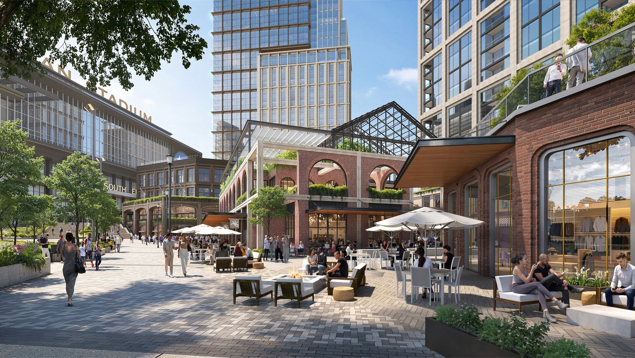 Rendering of Nashville East Bank development near New Nissan Stadium ahead of Super Bowl LXIV in 2030.