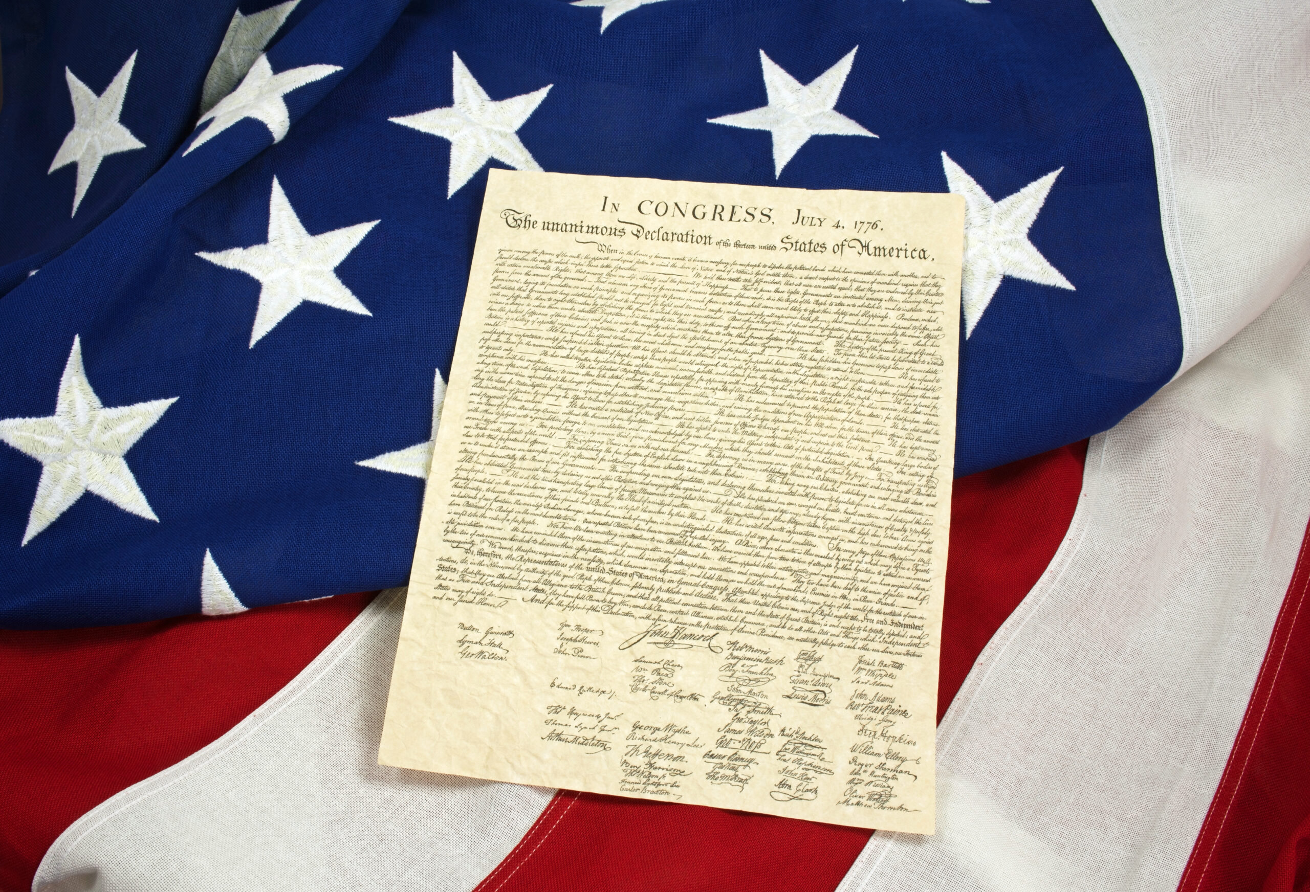 Declaration of Independence document with American flag for a July 4 event in Franklin, Tennessee