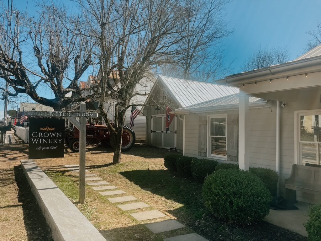 Crown Winery Leipers Fork in Franklin, TN, exterior of bar and tasting room where guests can enjoy wine flights and tastings.