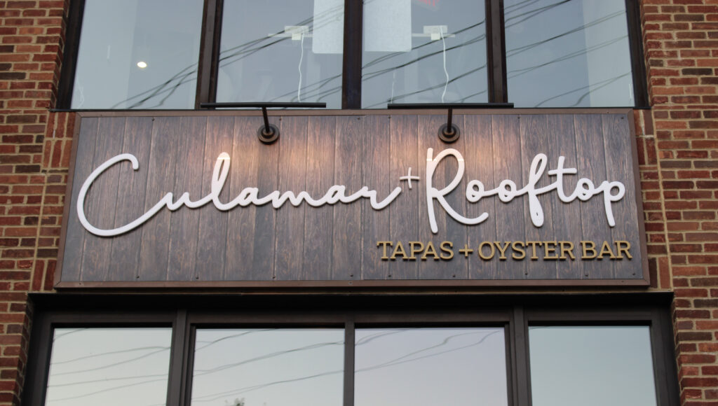 Culamar Rooftop Tapas and Oyster Bar sign in downtown Franklin, TN