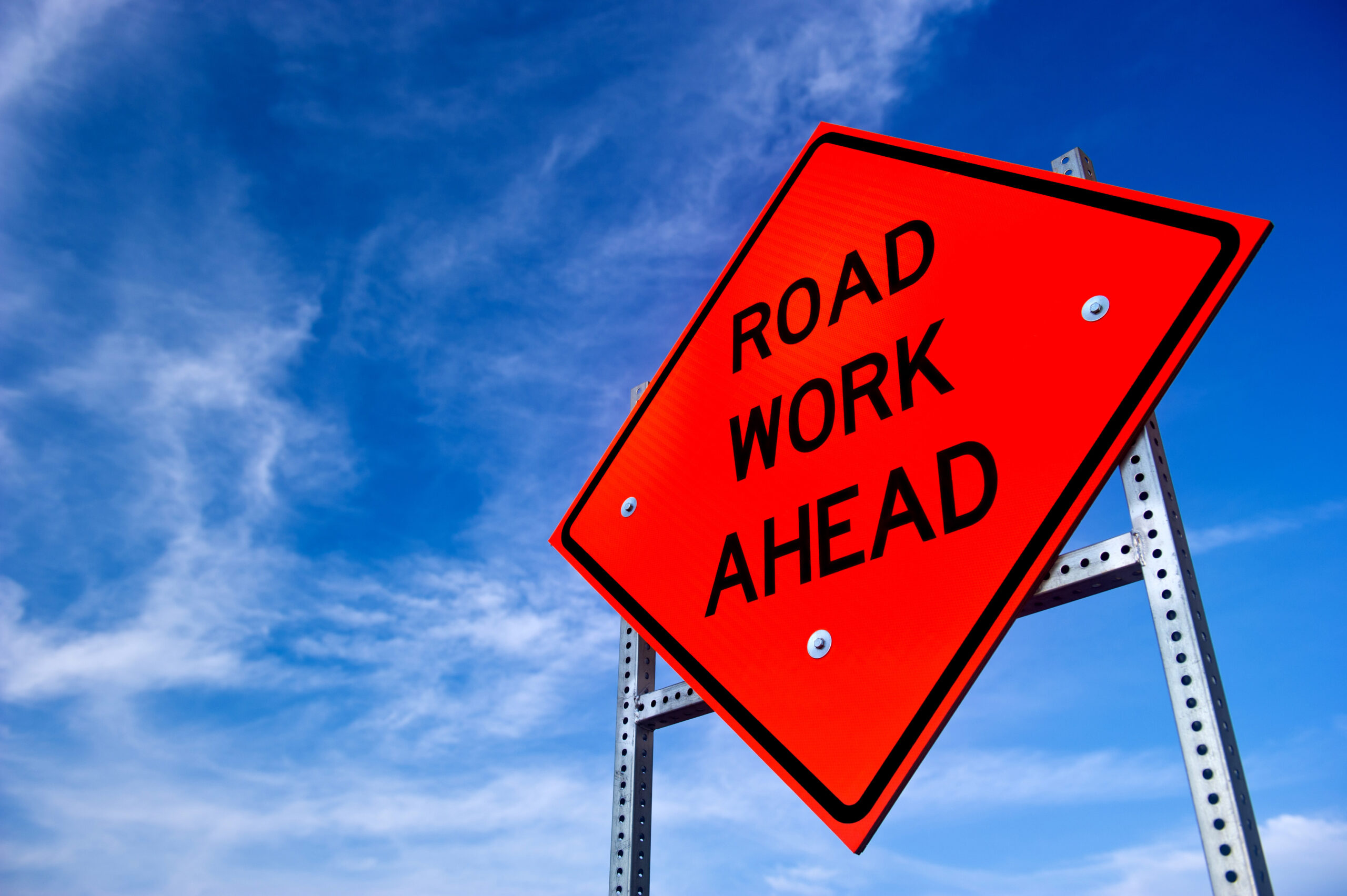 Franklin bridge road work ahead sign for upcoming Harpeth River bridge replacement project