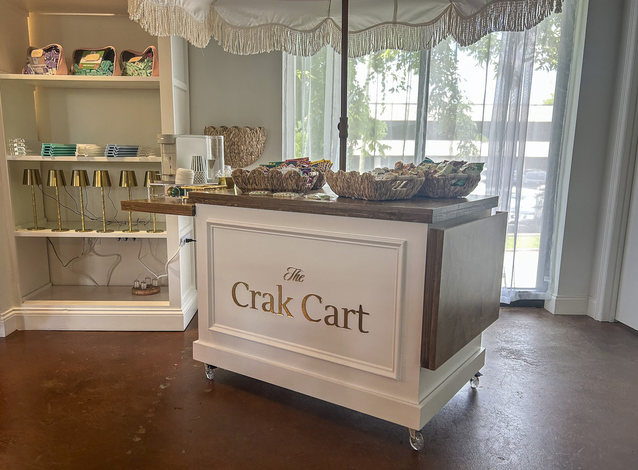 The Mahjong Club in Brentwood, TN, snack station known as The Crak Cart.