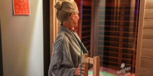 Infrared sauna room at Restore Hyper Wellness in Brentwood, Tennessee, designed for relaxation, recovery, circulation support, and overall wellness.