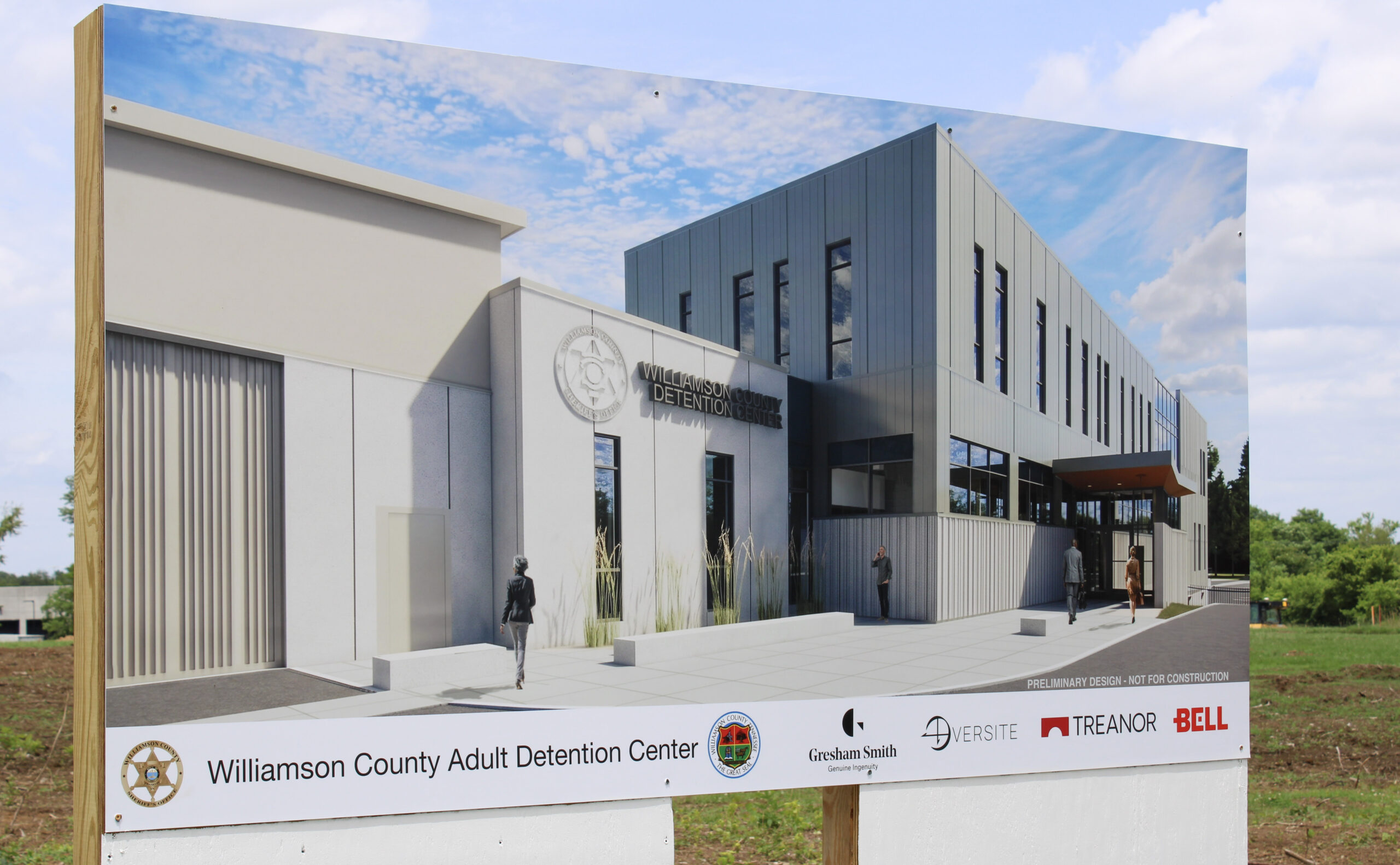 Williamson County Adult Detention Center rendering displayed at the Franklin, TN groundbreaking site.