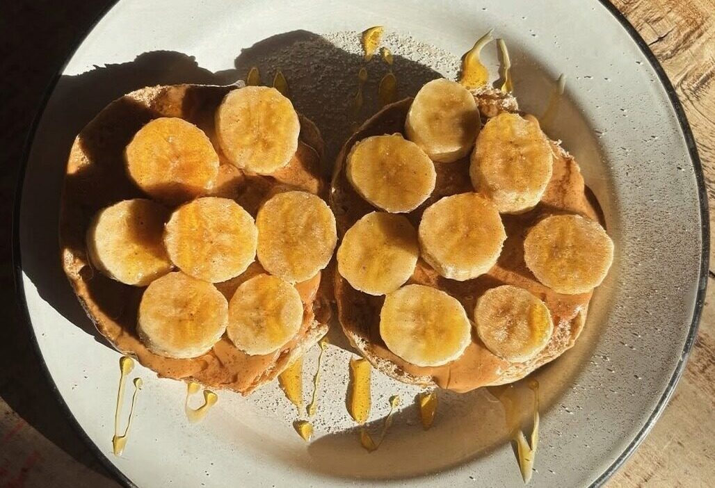 Funky Monkey toast with banana, peanut butter, and honey at The Coffee House at Second and Bridge in Franklin, TN.