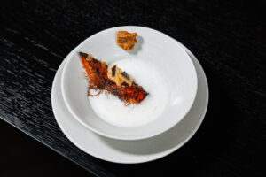 Chef Mathew Meeker of Fancypants | Nashville, TN | March 2026 -Beeswax-Poached Pumpkin, Onion Honey Glaze, Black Ramp Paste, Norwegian Brown Cheese Fudge, Spicebush Wood Oil, Bulgarian Sheep’s Milk Whey Foam, Dulse Seaweed, Shaved Hazelnuts, Rose-Kombu Salt