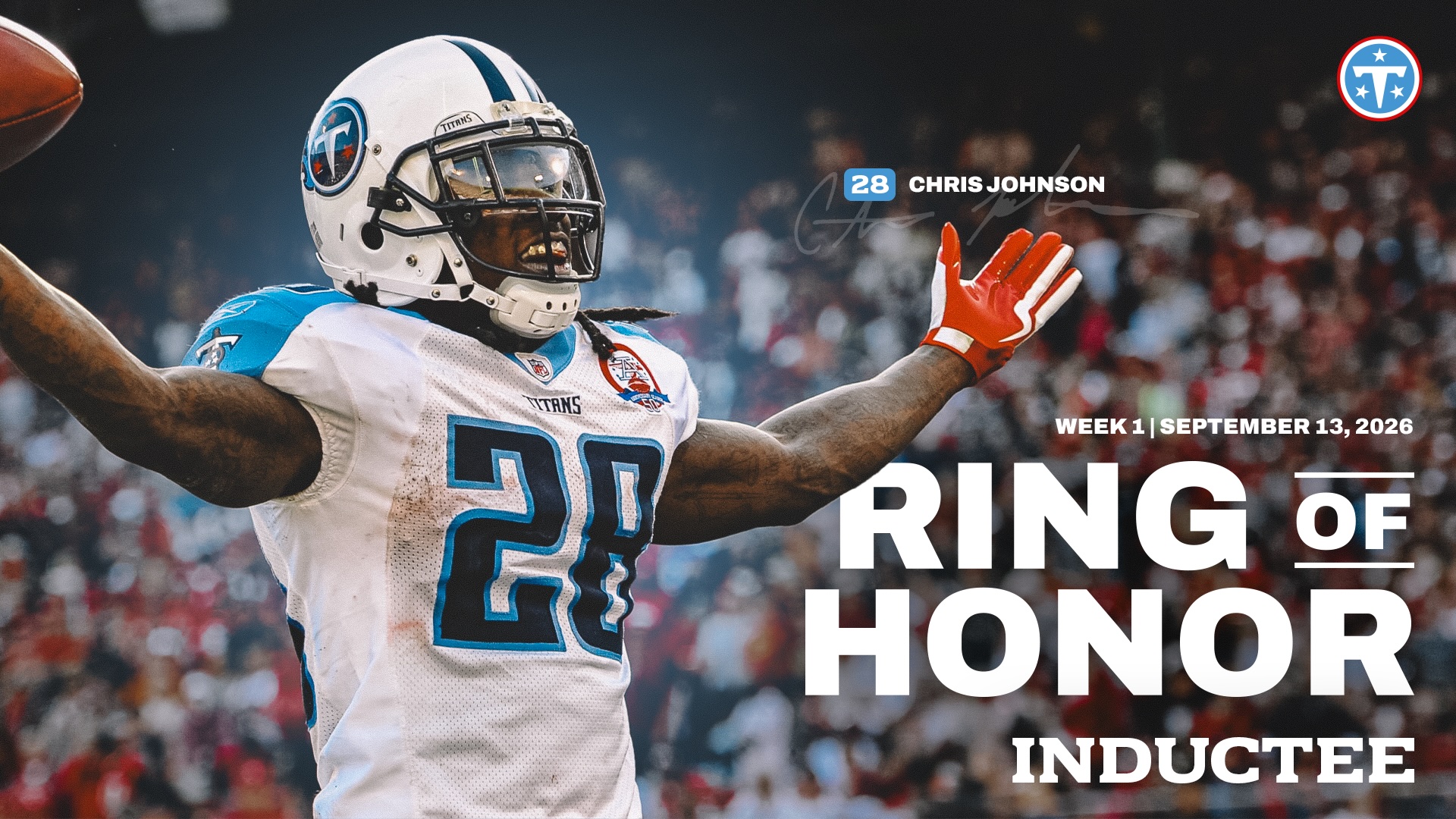 Tennessee Titans to Induct Chris Johnson into Ring of Honor 