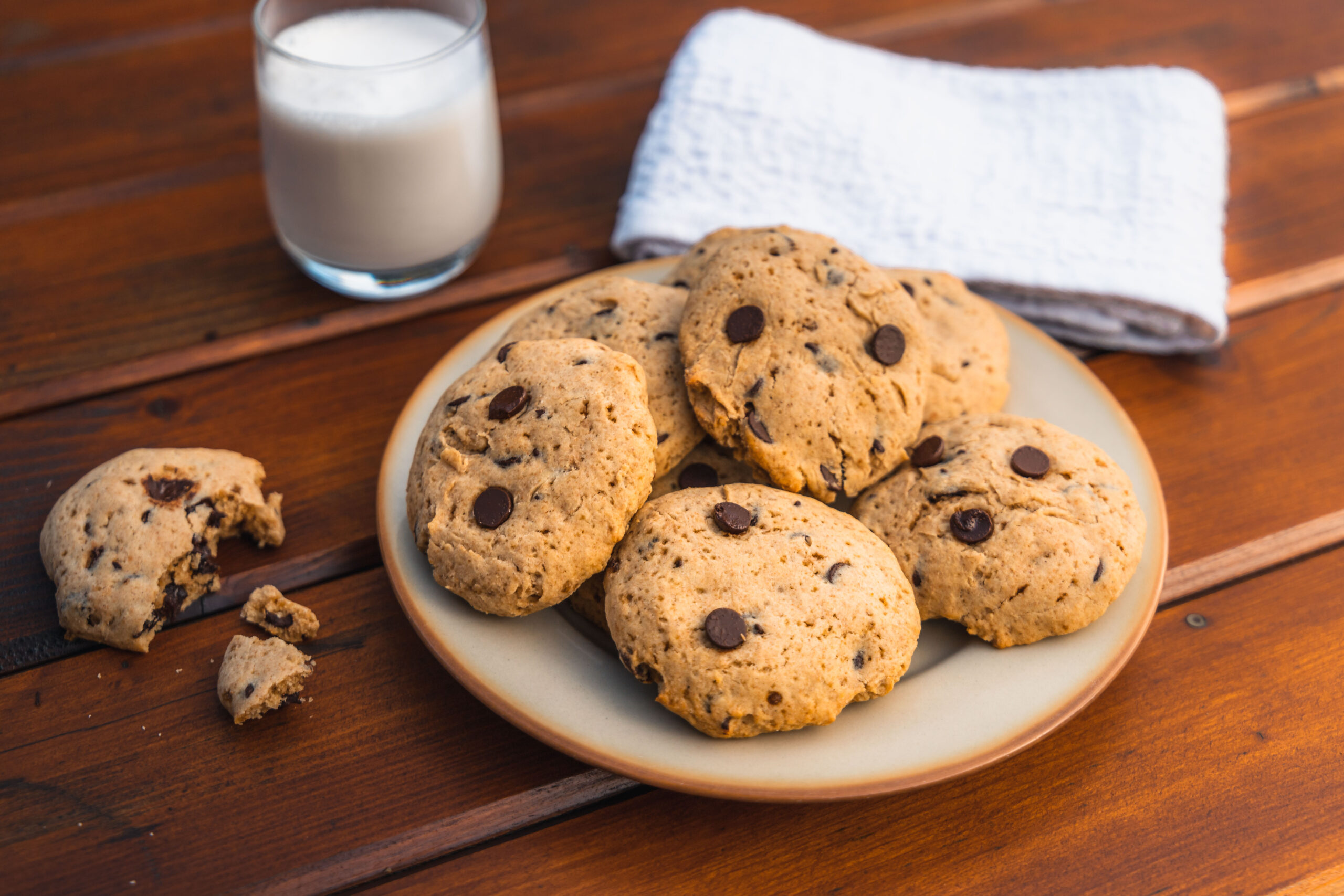Plate of chocolate chip cookies with a glass of milk for a downtown Franklin cookie guide.