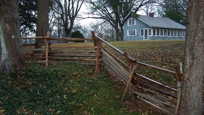 Historic Collins Farm house and split-rail fence in Franklin, Tennessee