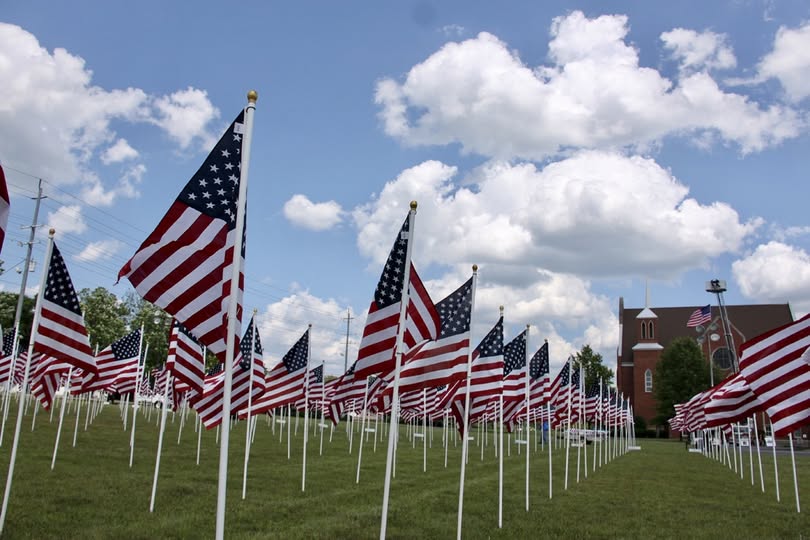 Healing Field: Flags of Remembrance Memorial Display in Murfreesboro, TN, at First United Methodist Church.