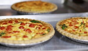 Fresh quiche with tomatoes and greens at Franklin Bakehouse in Franklin, TN.