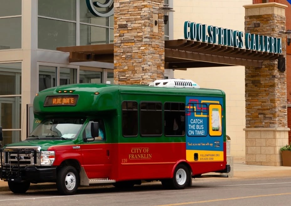 Franklin Transit bus outside CoolSprings Galleria in Franklin, Tennessee