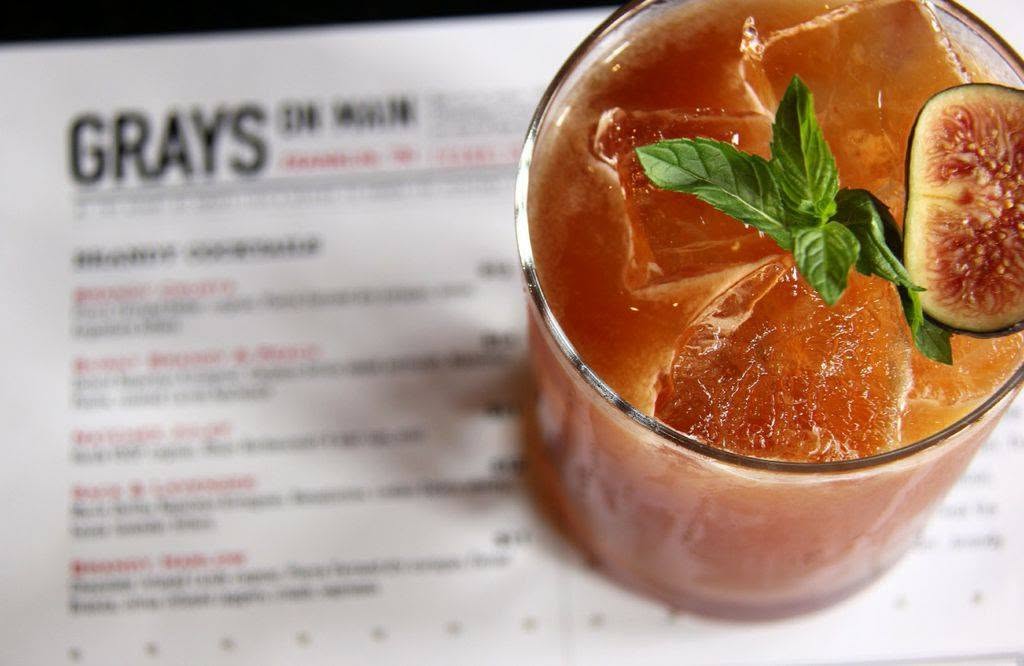 Brunch cocktail with citrus, fig, and mint at Gray’s on Main in Franklin, TN.