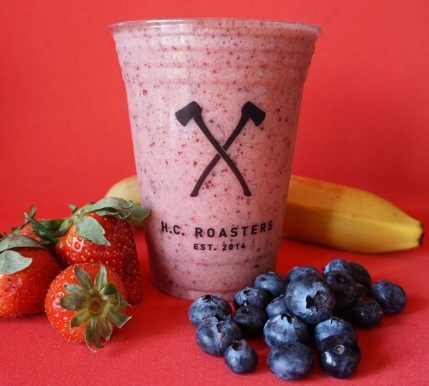 Berry smoothie with strawberries, blueberries, and banana from Honest Coffee Roasters in Franklin, TN.