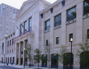 Exterior of Nashville Public Library’s Main Library in downtown Nashville, Tennessee.