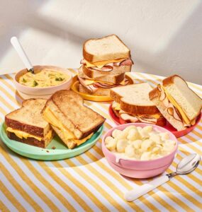 Sandwiches, grilled cheese, soup, and macaroni and cheese from Panera Bread.