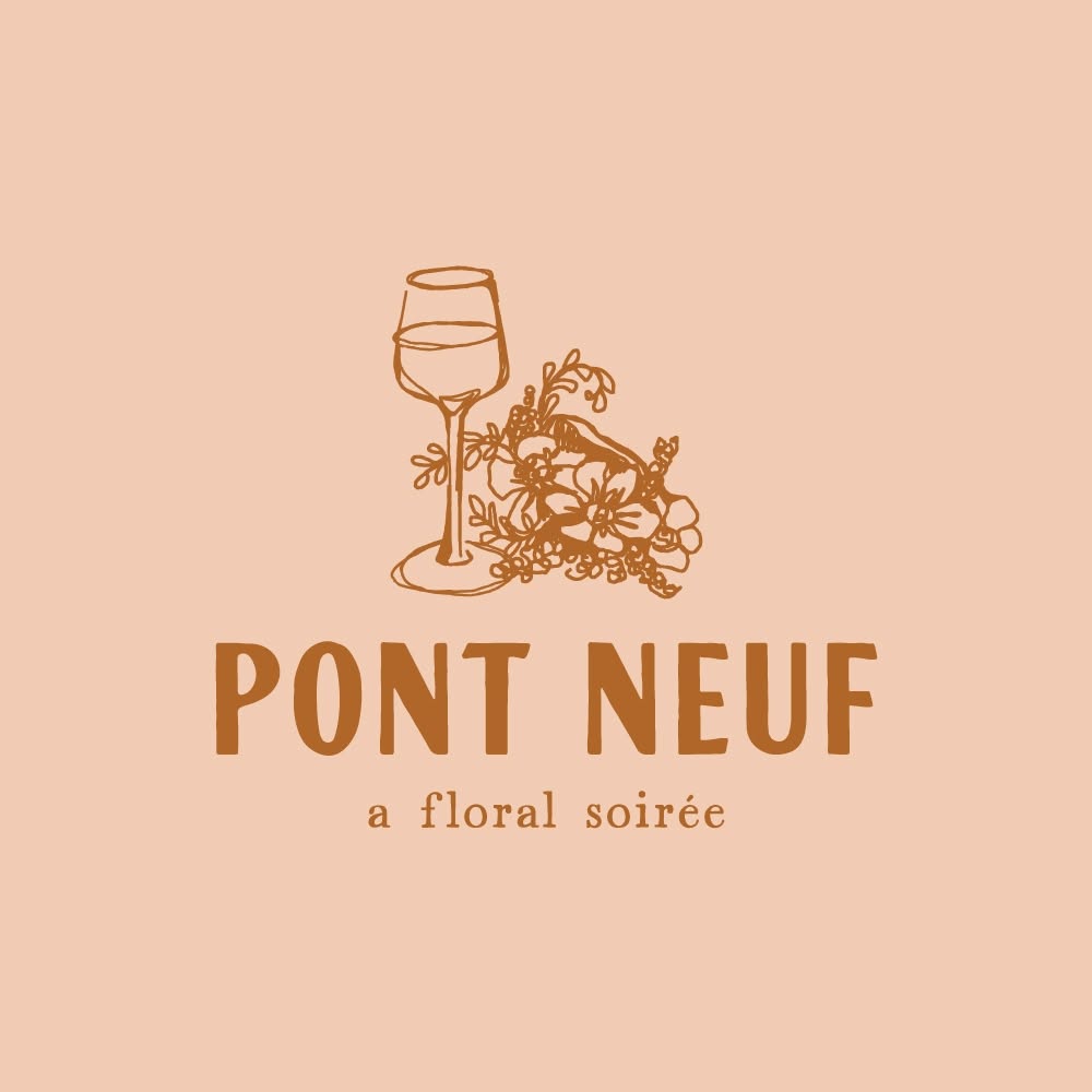 Pont Neuf logo featuring a wine glass and floral illustration for the Nashville wine bar.