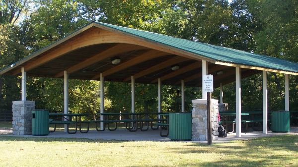 Covered picnic shelter at River Park in Brentwood, Tennessee