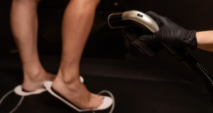 Freshly applied spray tan on legs at a spray tan salon in Franklin, Tennessee.