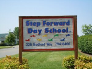 Step Forward Day School sign outside the early childhood education center in Franklin, Tennessee.