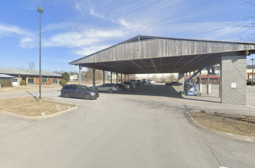 The Shed at The Factory at Franklin, a covered outdoor parking and event area in Franklin, Tennessee.