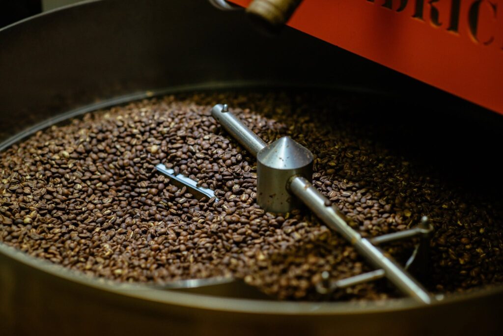 Coffee beans roasting at The Well Coffee Roasters in Brentwood, Tennessee.