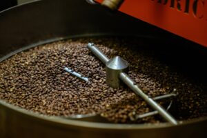 Coffee beans roasting at The Well Coffee Roasters in Brentwood, Tennessee.
