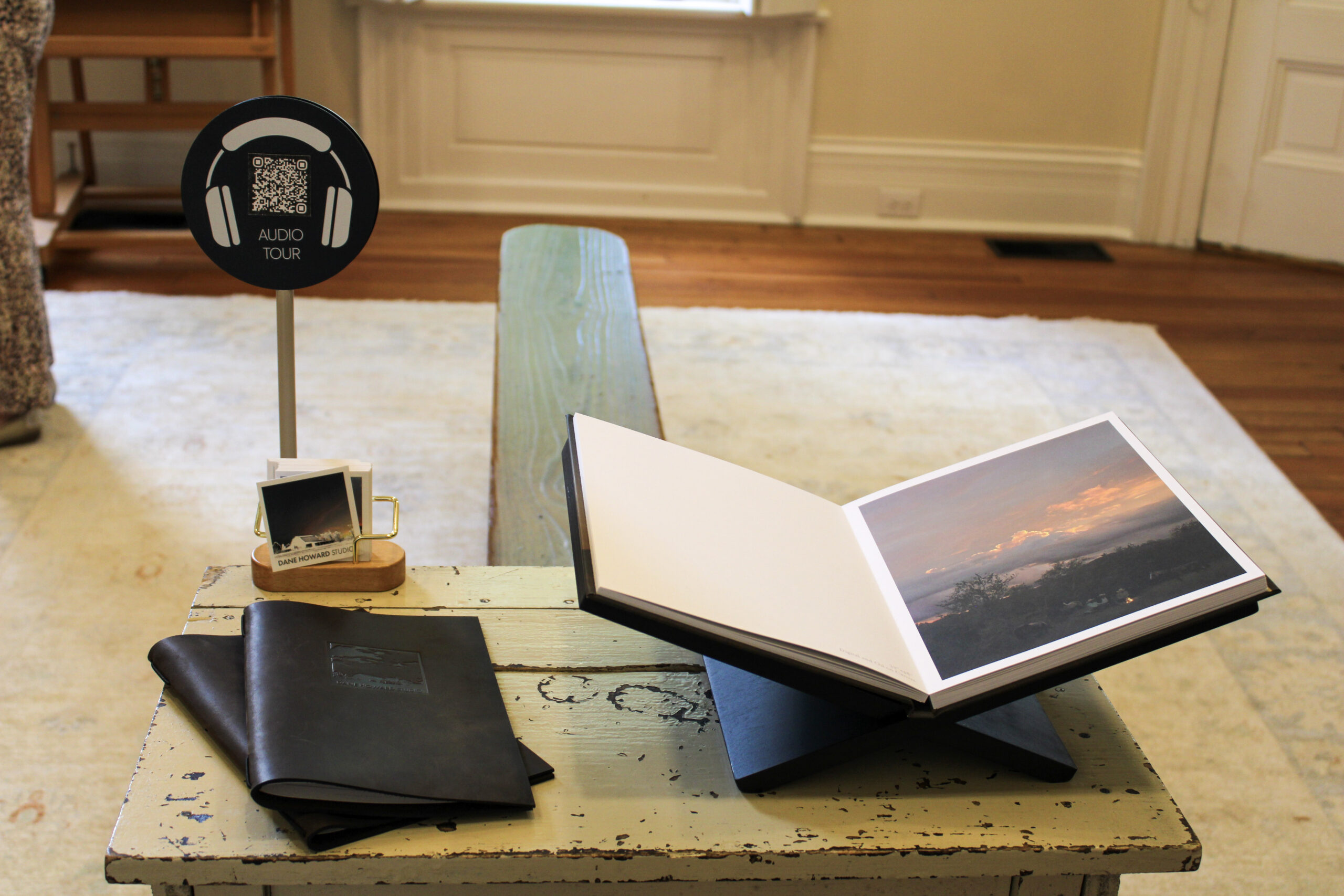 Audio tour sign and exhibit materials for Dane Howard’s TN COWBOY exhibit at Hayes House in Franklin, Tennessee