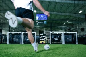 Soccer player training with TOCA technology at TOCA Soccer Center Nashville in Franklin, Tennessee.
