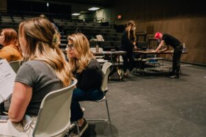 Performers and staff working inside a TPAC rehearsal space in Nashville, Tennessee.