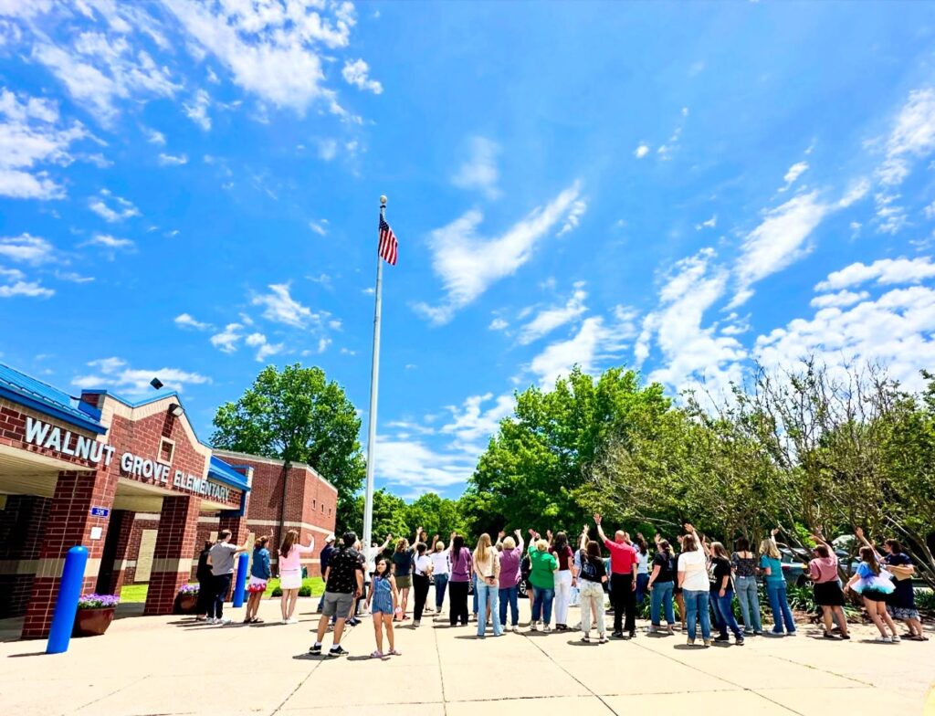 Students and staff gathered outside Walnut Grove Elementary School in Franklin, Tennessee.