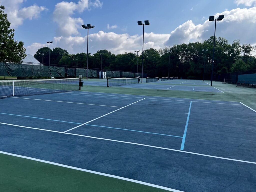 Tennis courts at the WCPR Maryland Farms Tennis and Pickleball Center in Brentwood, Tennessee.