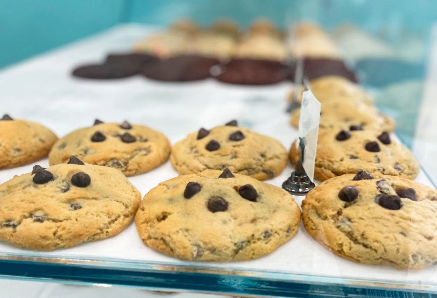 Chocolate chip cookies displayed at Whitney’s Cookies in downtown Franklin, Tennessee.