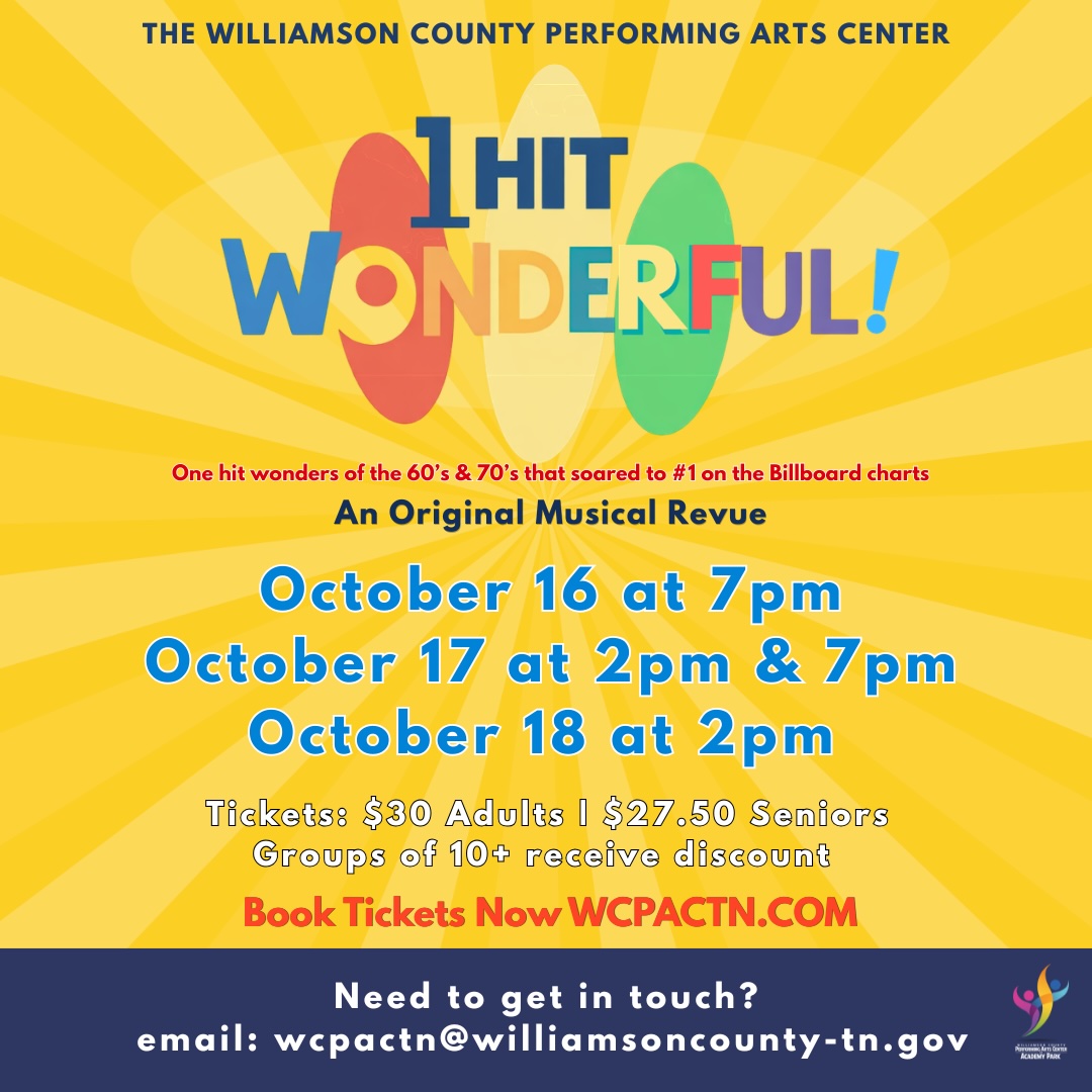 One Hit Wonderful! a Franklin, TN music event, Original Musical Revue Celebrating the Biggest One-Hit Wonders of the '60s and '70s.