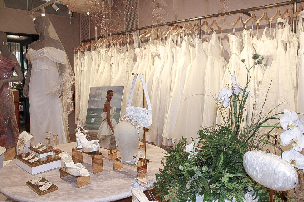 Wedding dresses and bridal accessories inside Anthropologie Weddings at The Factory at Franklin in Franklin, Tennessee