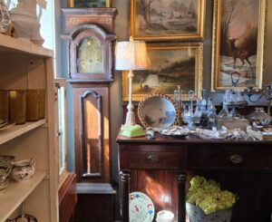 Antique furniture and vintage pieces displayed inside Scarlett Scales Antiques in Franklin, Tennessee