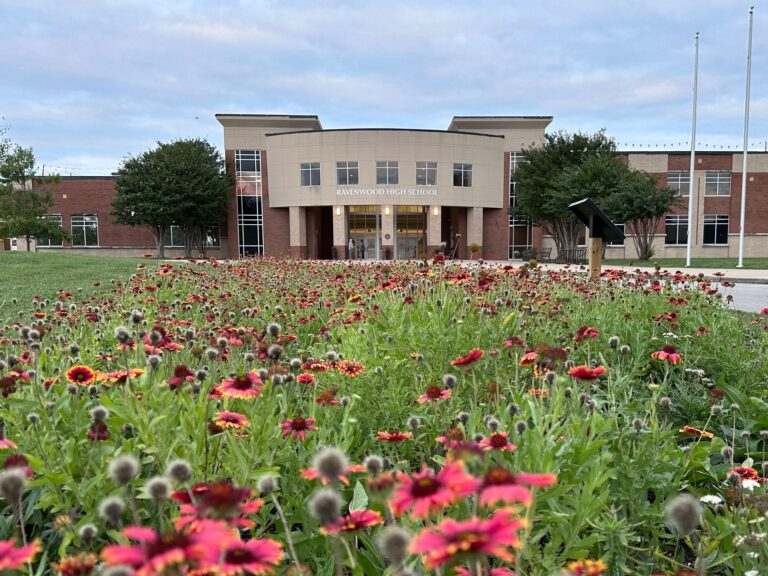 TEC pollinator garden with native flowers outside Ravenwood High School in Brentwood, Tennessee